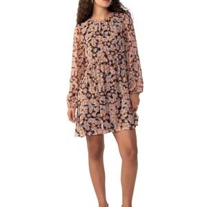 NWT Sanctuary Shirred Neck Babydoll Dress Floral Long Sleeve Mini Small S